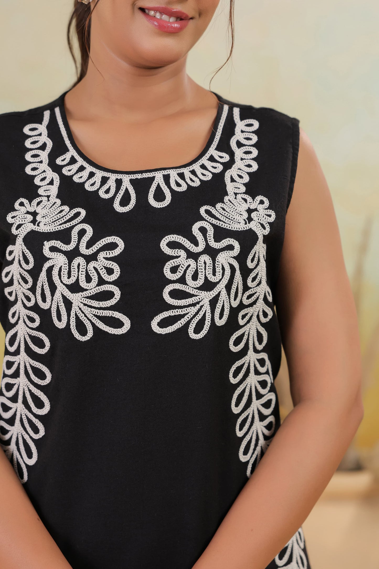 Black Cord Embroidered Cotton Co-ord Set